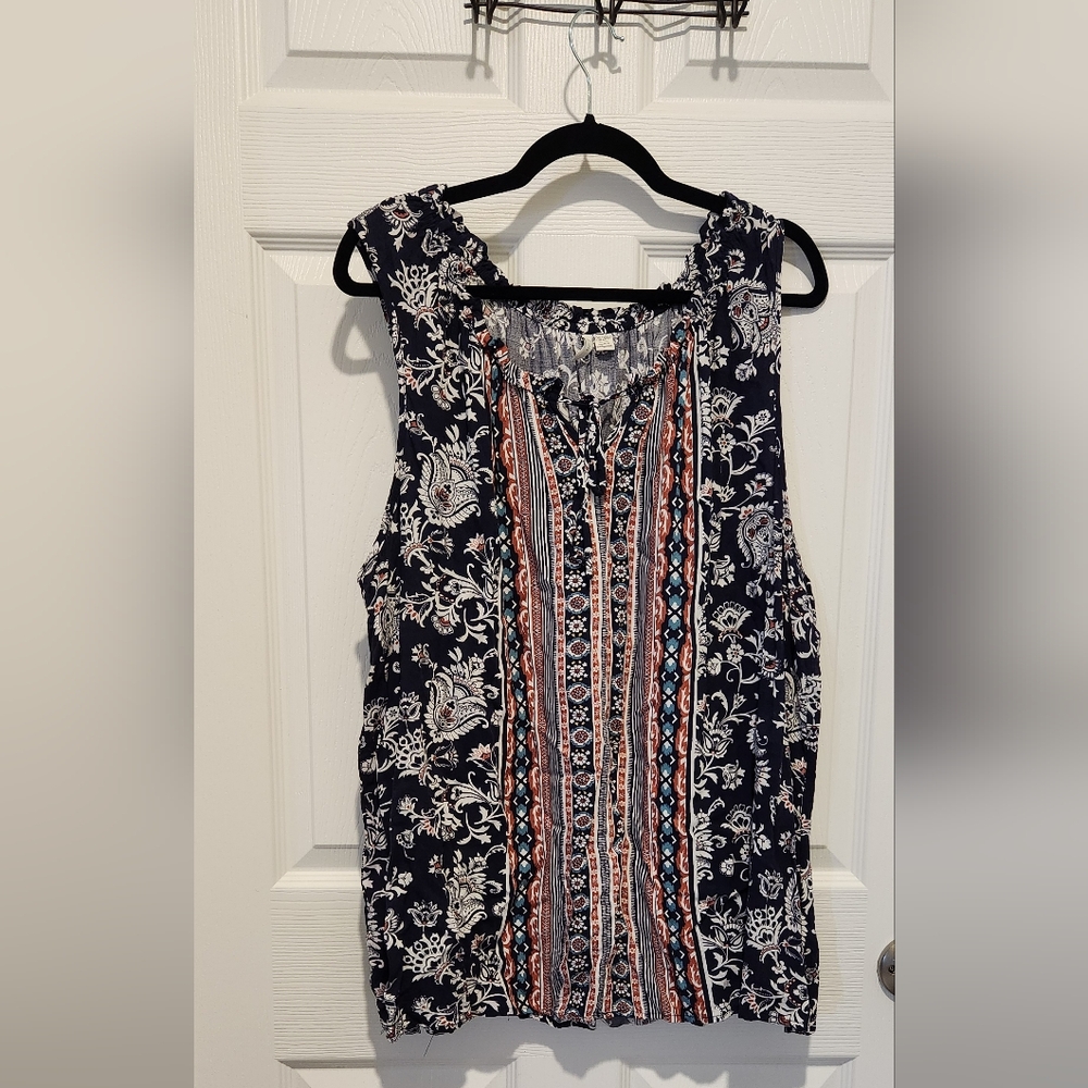 Cato Elegant Navy and Red Patterned Blouse